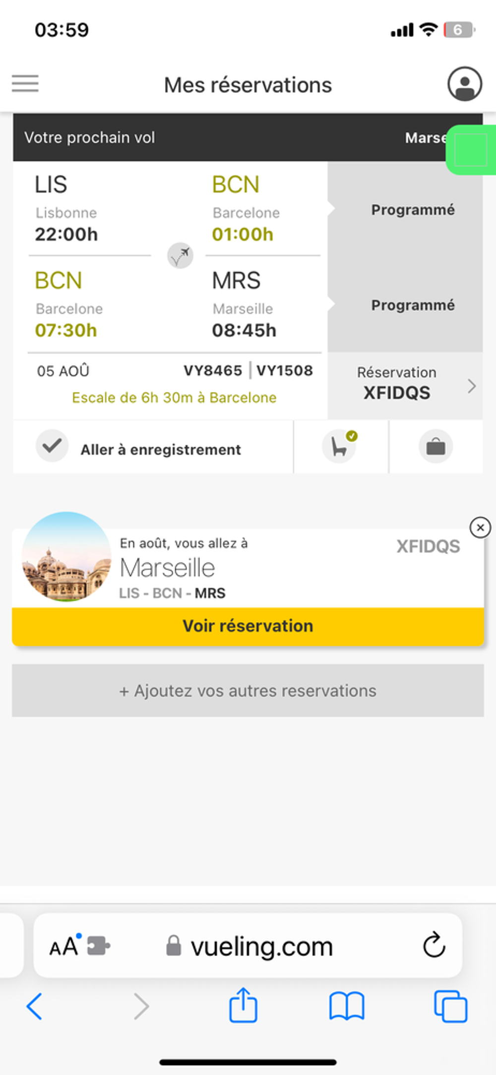 2 billets d avion Lisbonne Marseille pour le 05 /08/24 Billetterie