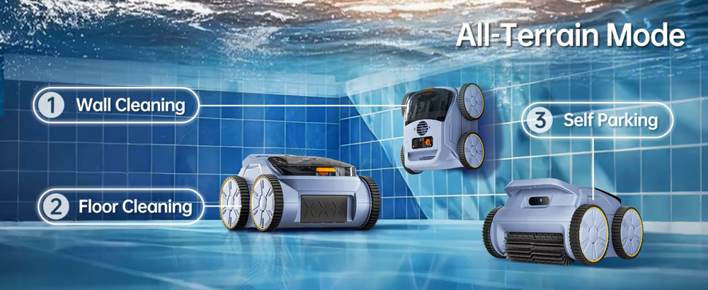 Robot piscine aspirateur sans fil sol murs fonctions 3 modes Jardin