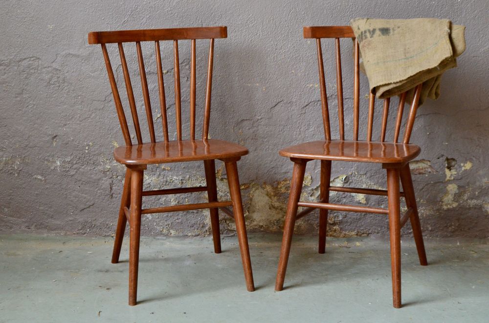 Lot de 2 chaises vintage scandinave paire en bois Meubles