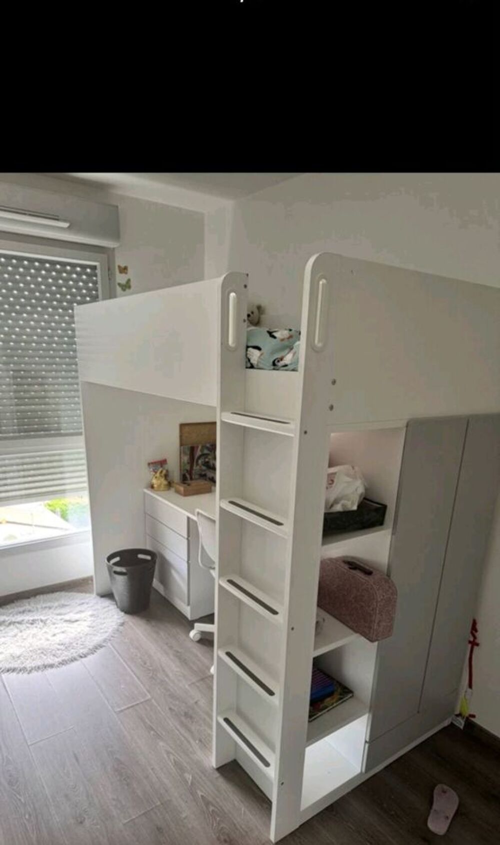 Lit mezzanine blanc avec bureau et rangements Mobilier enfants
