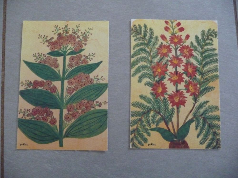 2 cartes motifs de fleurs sur soie - Neuves Décoration