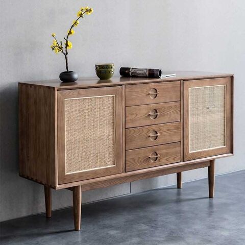 Buffet Cottage en Noyer avec Rotin   2 Portes & 4 Tiroirs (140 cm) 325 Auxerre (89)