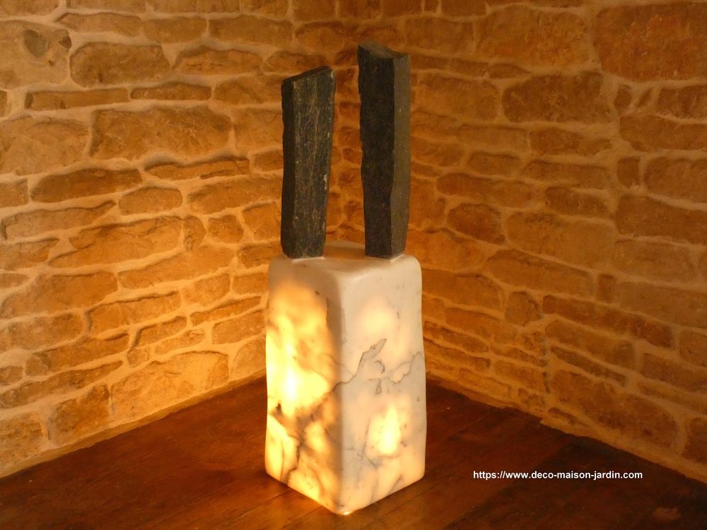 Sculpture en Marbre et Serpentine - Luminaire Décoration