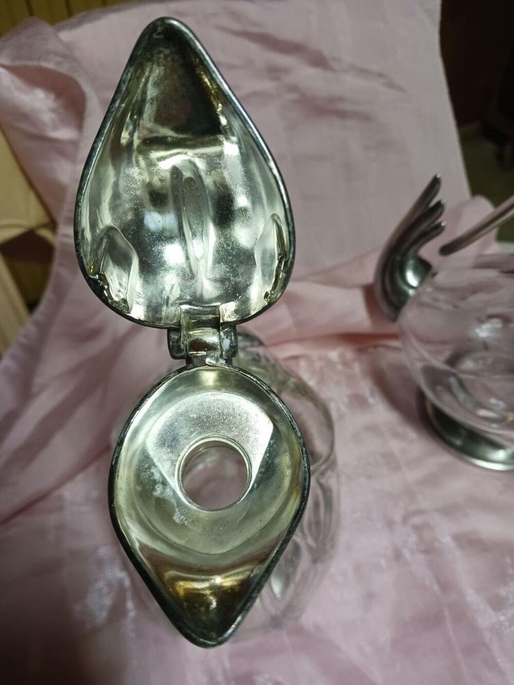 pichet coq en verre et argent 