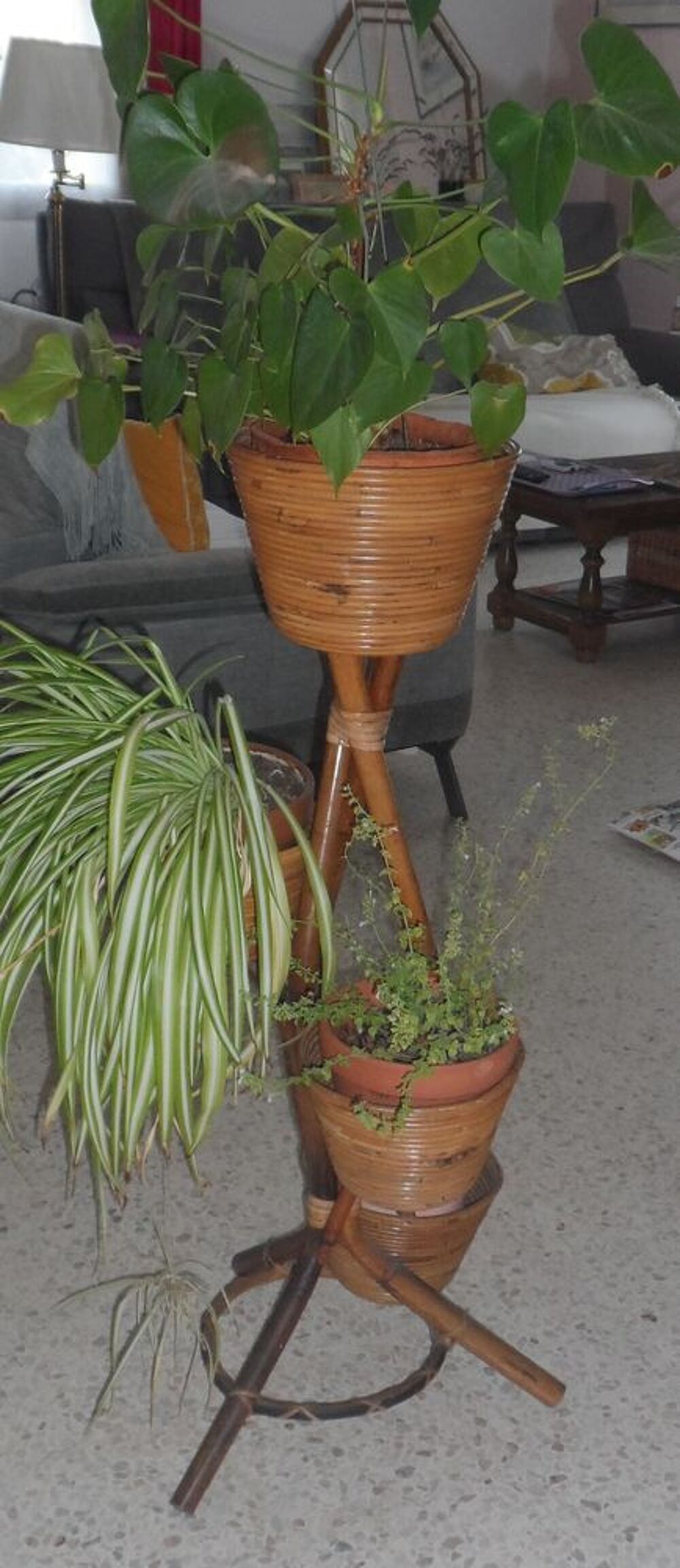Porte plantes en bambou naturel AN 50/60 en tr&egrave;s bon &eacute;tat Décoration