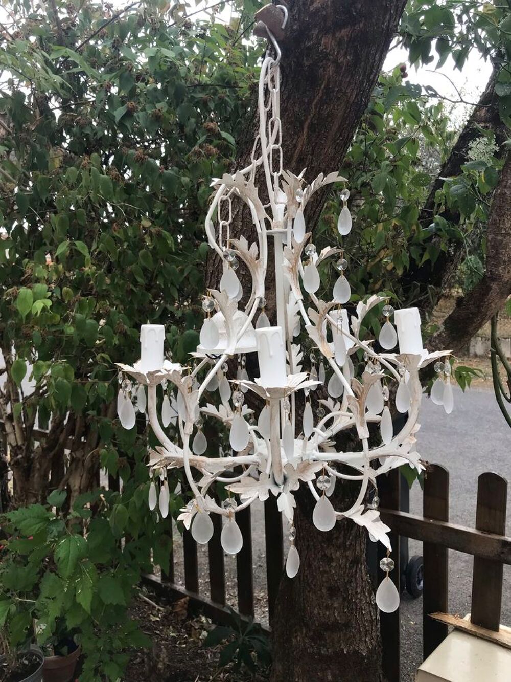 lustre pampilles blanc 6 feux Décoration