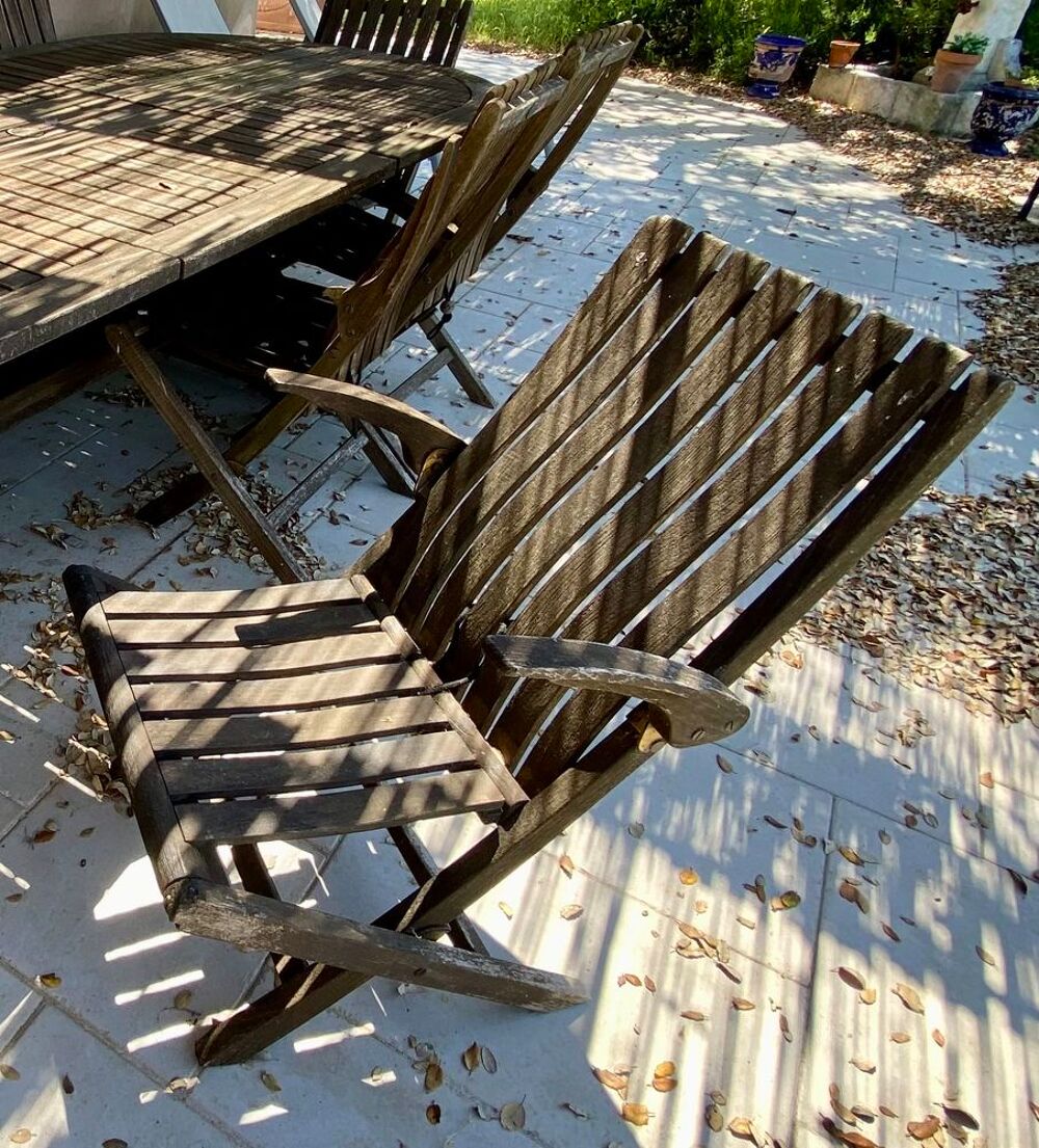 TABLE 3m et 8 FAUTEUILS pliants en TECK Jardin