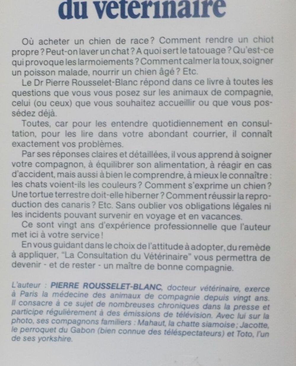 LA CONSULTATION VETERINAIRE par Dr P. ROUSSELET-BLANC Livres et BD