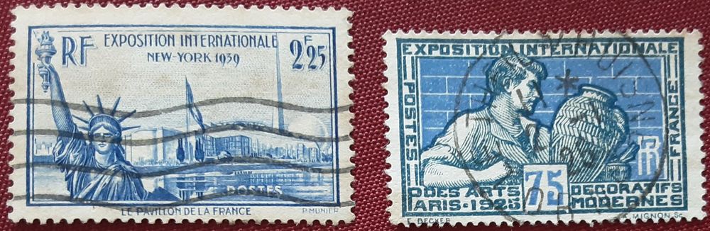 TIMBRES &agrave; collection exposition internationale 1925 &amp; 1939 