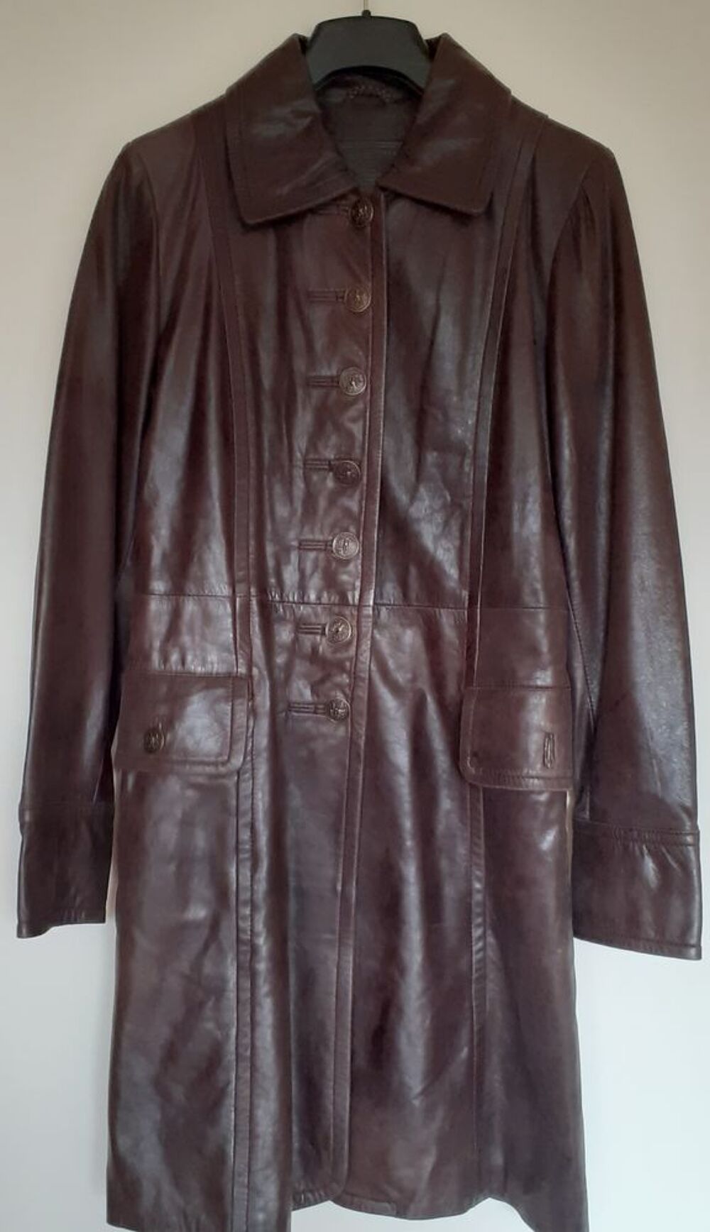Manteau cuir Marron fonc&eacute; T36 Vêtements
