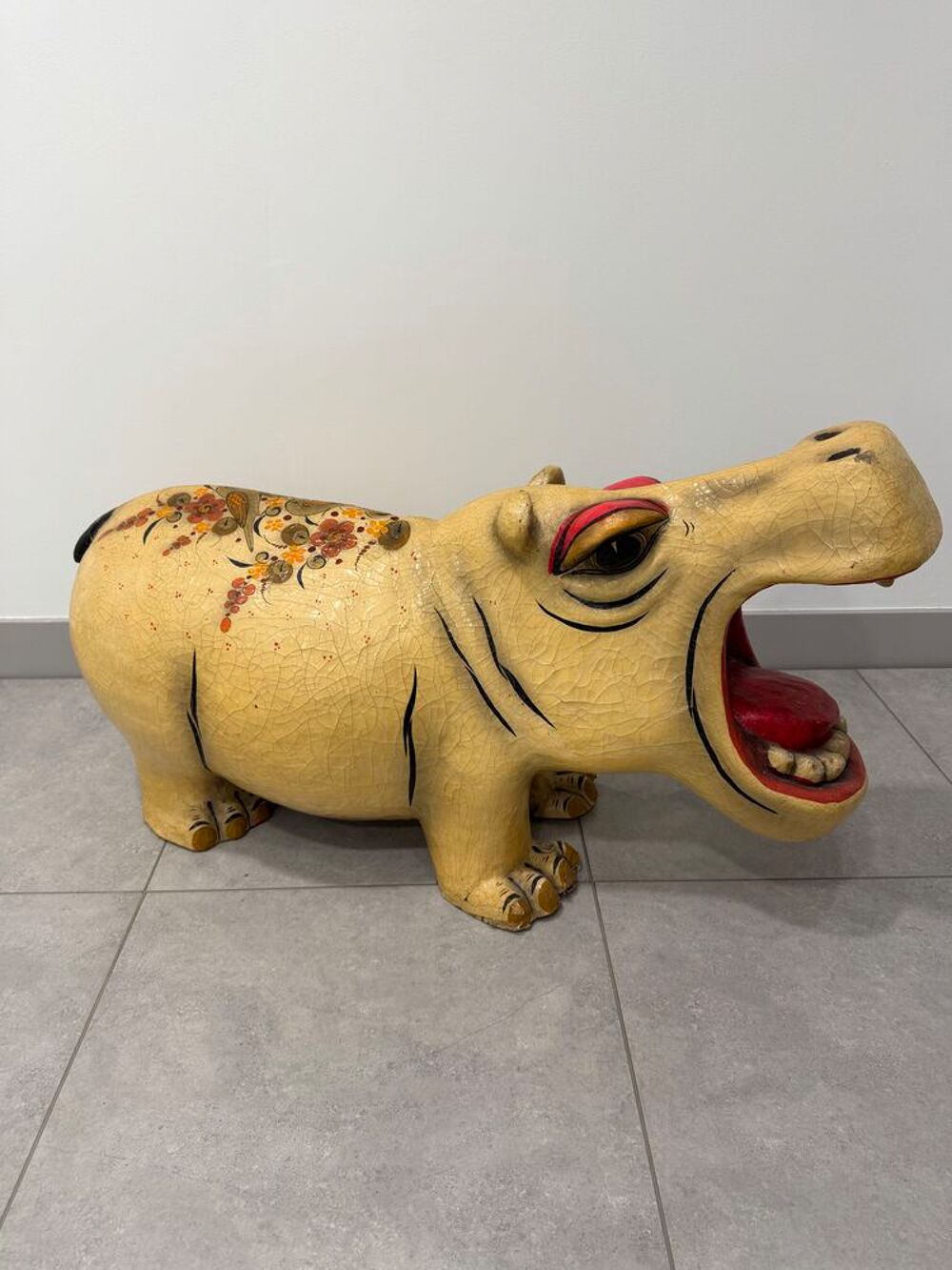Grande sculpture hippopotame d&eacute;coratif €" Style vintage Décoration