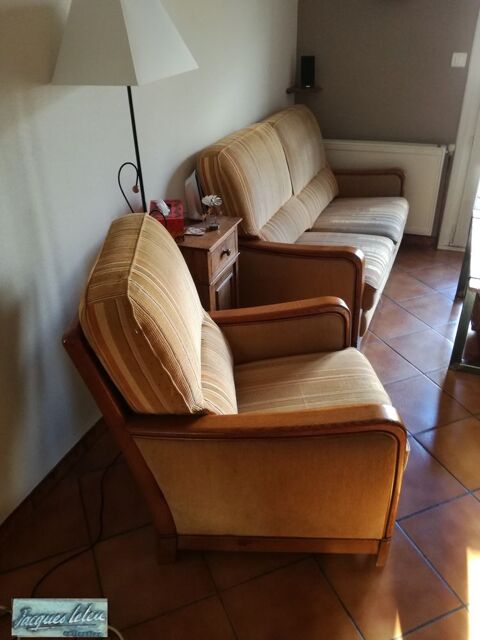 Canapé 2/3 places avec deux fauteuils marque J.Leleu 250 Bassillac (24)