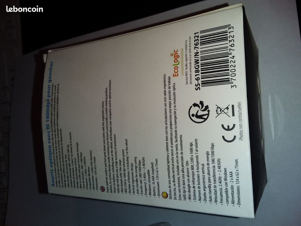 MCLSS 618GW SOURIS OPTIQUE BUREAU pour gaucher Matériel informatique