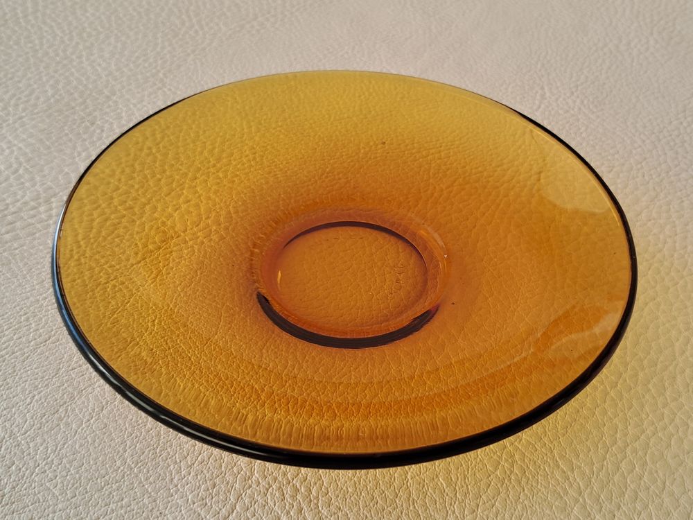 Lot de 3 soucoupes &agrave; caf&eacute; en verre color&eacute; jaune duralex Cuisine