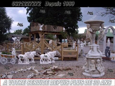 Fontaines - Dallages -  Pillasses pour portails, socles, bustes. Exemple : 1 charrette et 2 chevaux en déstockage 690€ 690 Houdain (62)