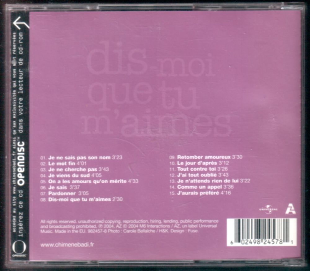 Album CD : Chim&egrave;ne Badi - Dis-moi que tu m'aimes. CD et vinyles