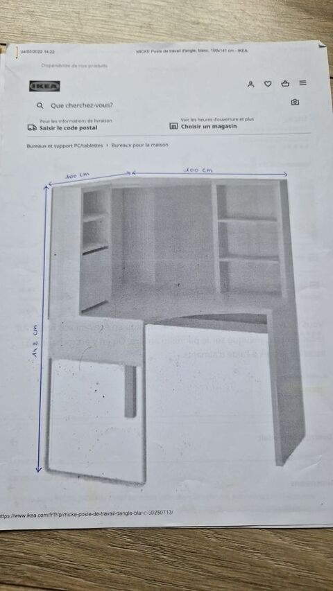 Bureau et support PC/tablette Poste de travail d'angle blanc 50 Roquebrune-sur-Argens (83)