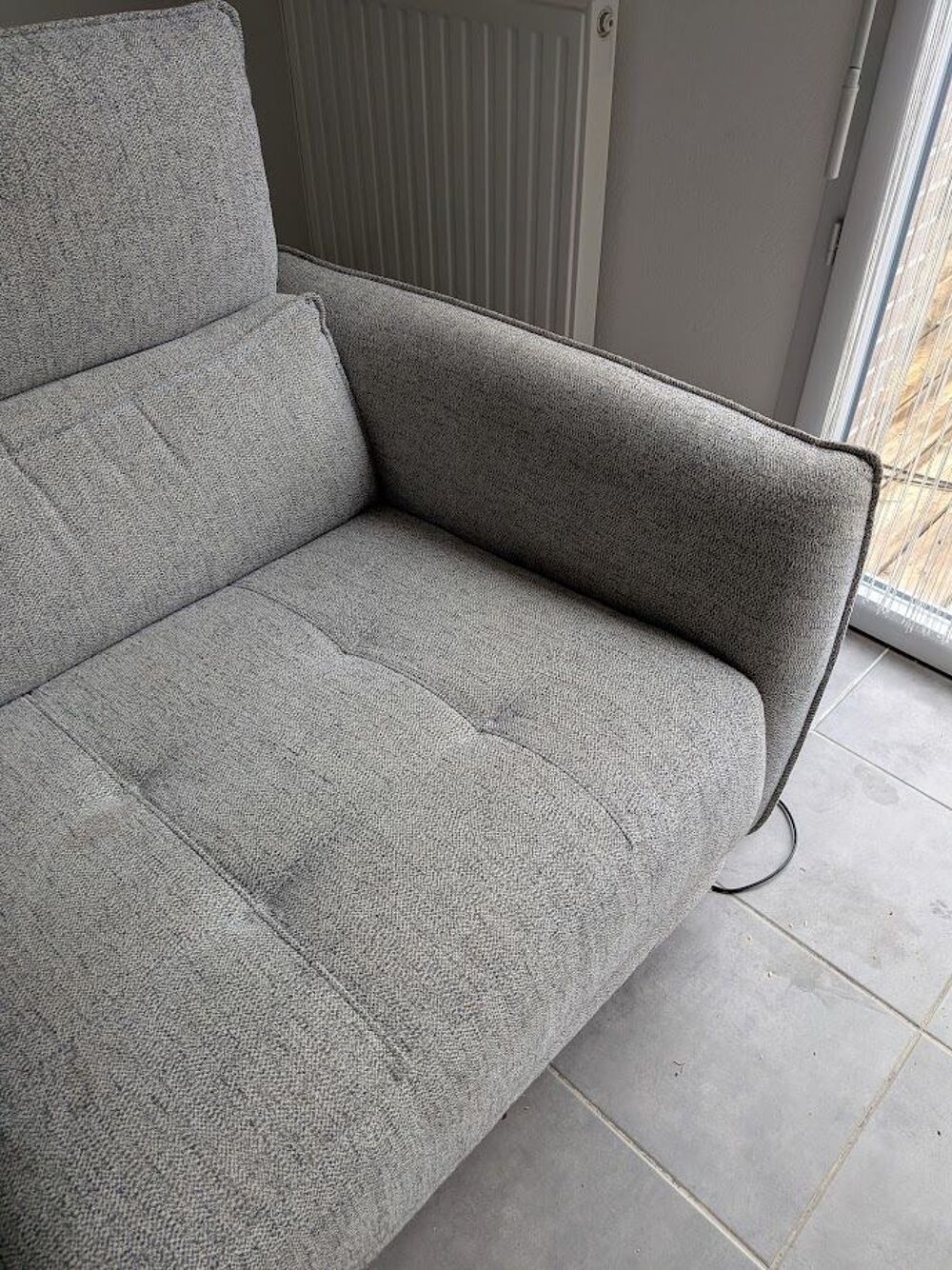 Canap&eacute; 3 places 2 relax &eacute;lectriques CALVINE ? Tissu gris cla Meubles