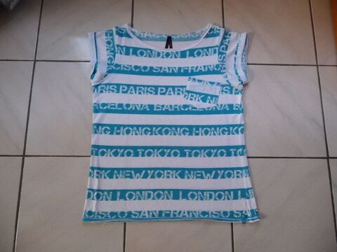 Tee-shirt rayures turquoise/blanc Taille M 7 Celles-sur-Belle (79)