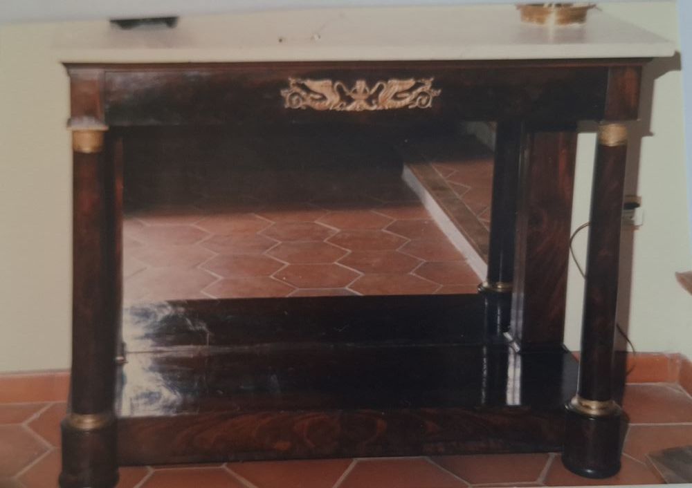 RARE CONSOLE EMPIRE EN ACAJOU, MARBRE ET BRONZES CISELES Meubles