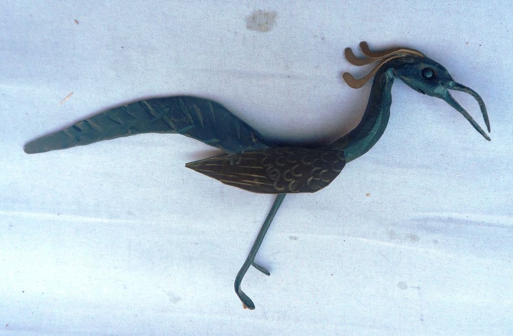 Paon corps en fer et les ailes et l'aigrette sont en laiton Décoration