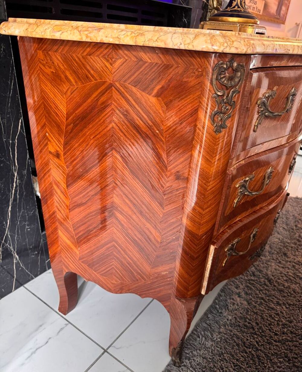 Commode ancienne style Louis XV €" Marqueterie, marbre, 3 tiroirs Meubles