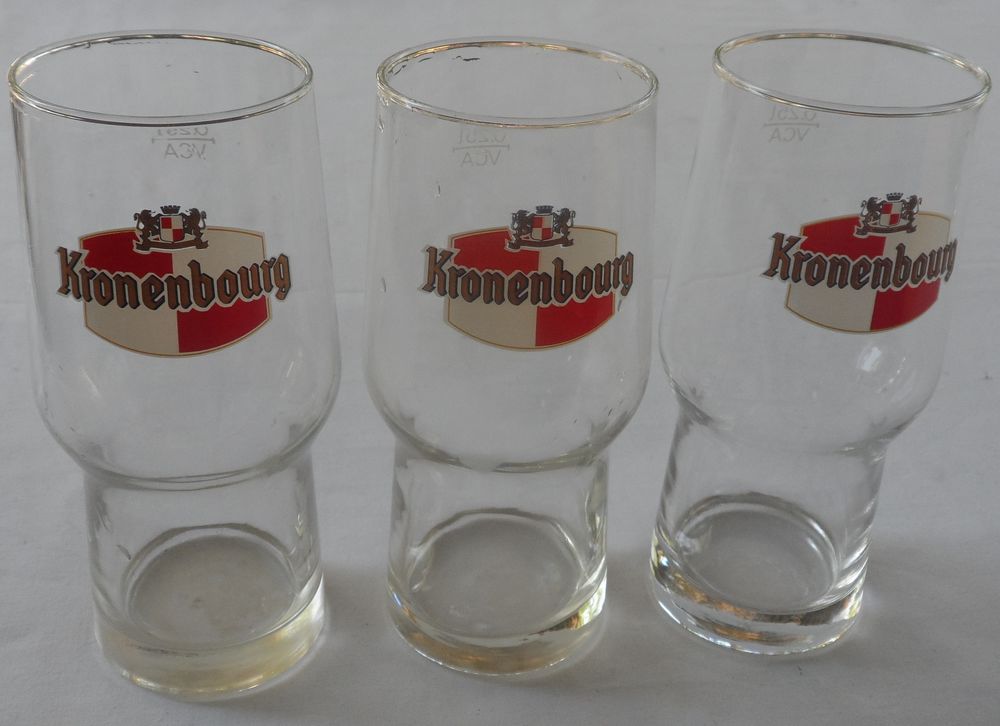 3 verres Kronembourg 25 cl
Hauteur 14,5 cm Diam&egrave;tre 5,5 cm 
Cuisine