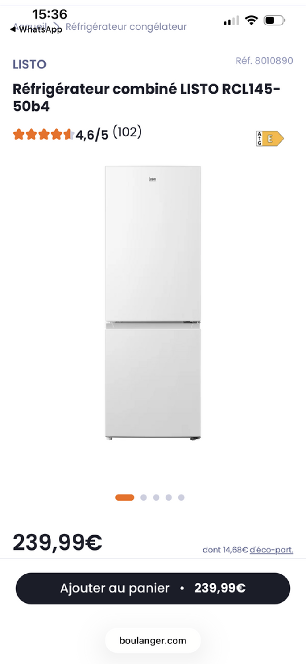 R&eacute;frig&eacute;rateur combin&eacute; Electroménager