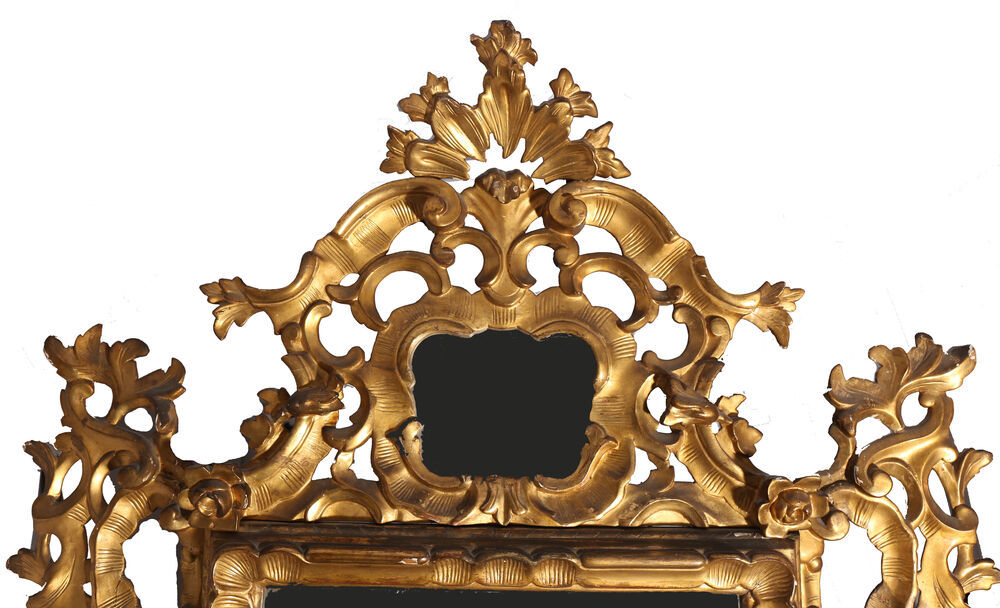 Miroir ancien au plomb et Bois dor&eacute; Style Louis XV, Espagne Décoration