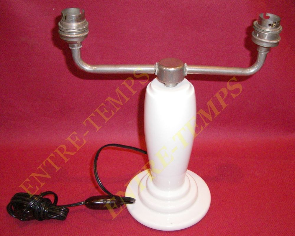 ANCIENNE LAMPE DOUBLE PORCELAINE BLANCHE &amp; CHROME Dcoration