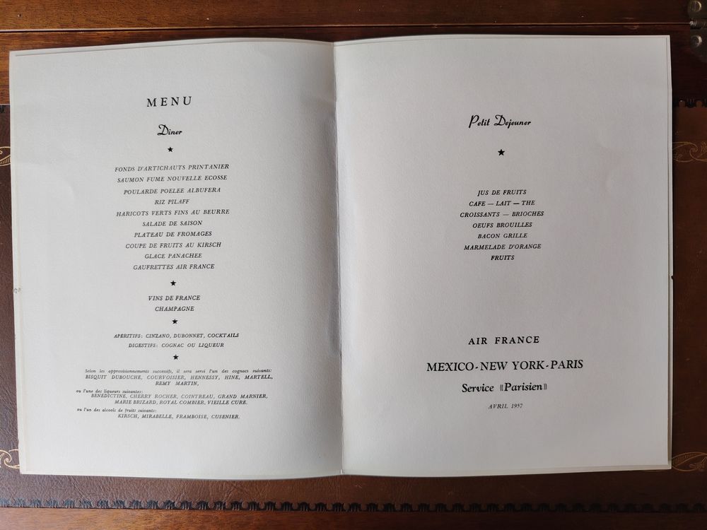 Menus AIR France AVRIL 1957
