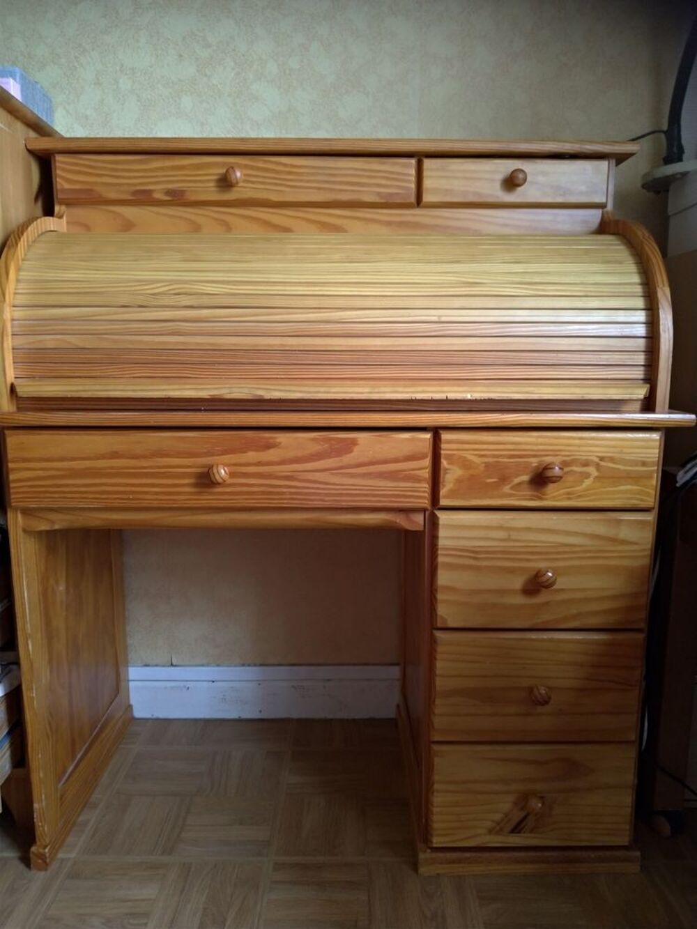Bureau secr&eacute;taire &agrave; cylindre en pin massif Meubles