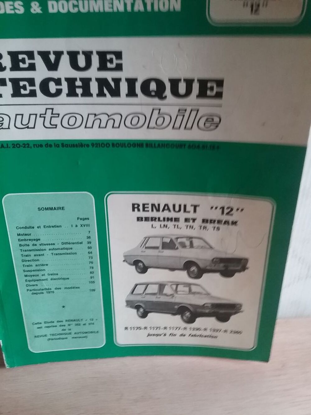 Revue technique automobile Renault 12 berline et break Bricolage