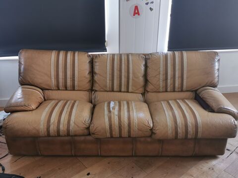 [DON] Canapé 3 places en cuir marron / beige - Confortable 0 Lille (59)