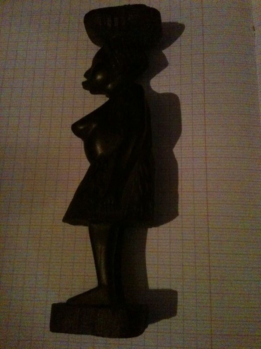 Statuette bois RCA art africain singe noix guerrier femme Décoration