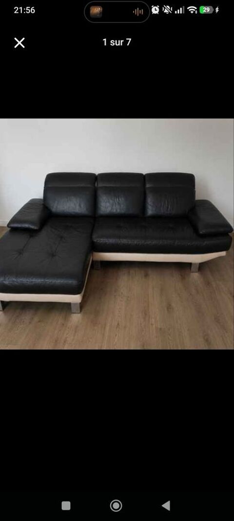 Canapé d'angle en véritable cuir marron et beige-250cm- Saint-Quentin (02)