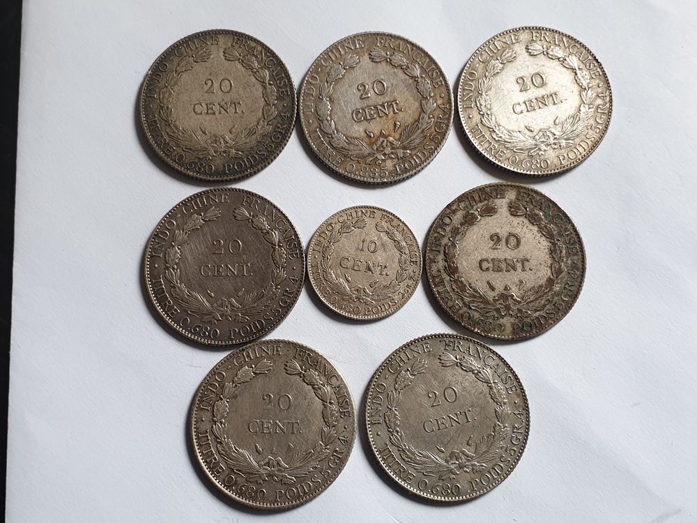 Lot de 8 pi&egrave;ces Argent Indo-Chine Fran&ccedil;aise 