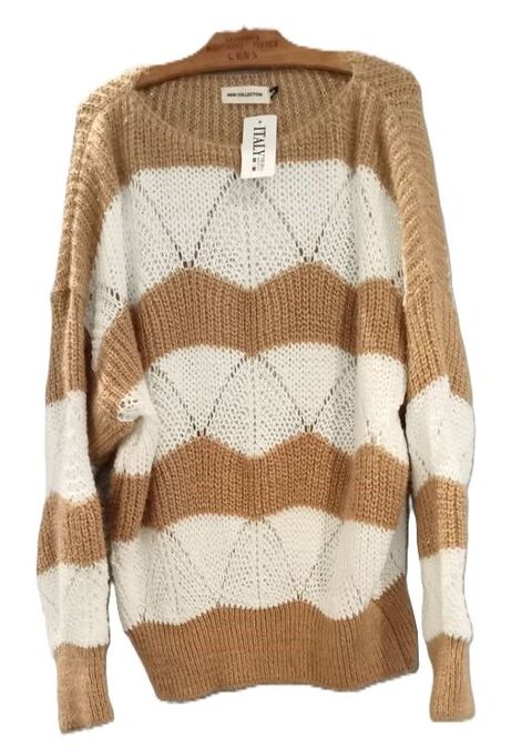 Pull chaud beige et marron Violaines (62)