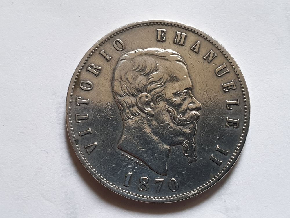 Pi&egrave;ce 5 Lire Argent 1870 Milano 