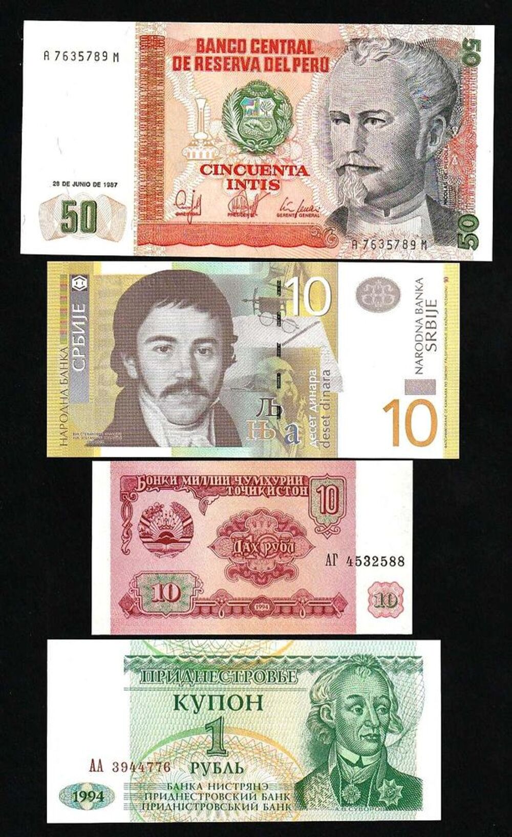 Lot de 25 billets de 25 pays rares - NEUFS 