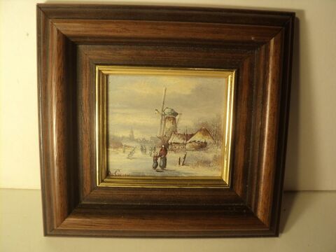 Petit Tableau Peinture Flamande XXème Moulin à Vent 45 Loches (37)