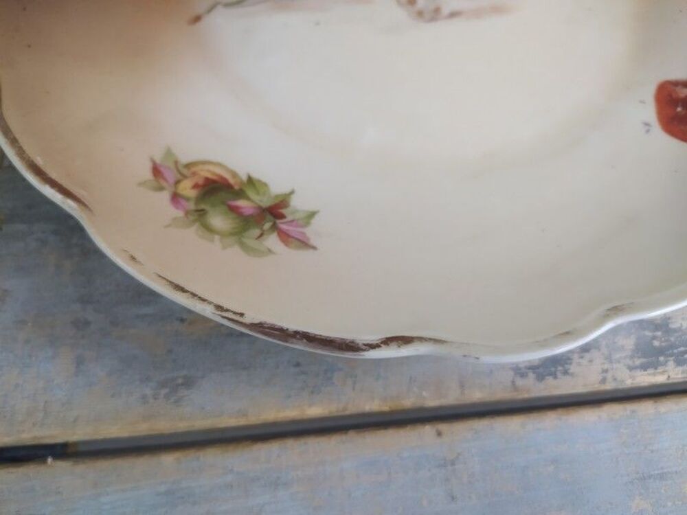 Assiette Porcelaine XIX&egrave;me Moritz Zdekauer Austria Cerises 