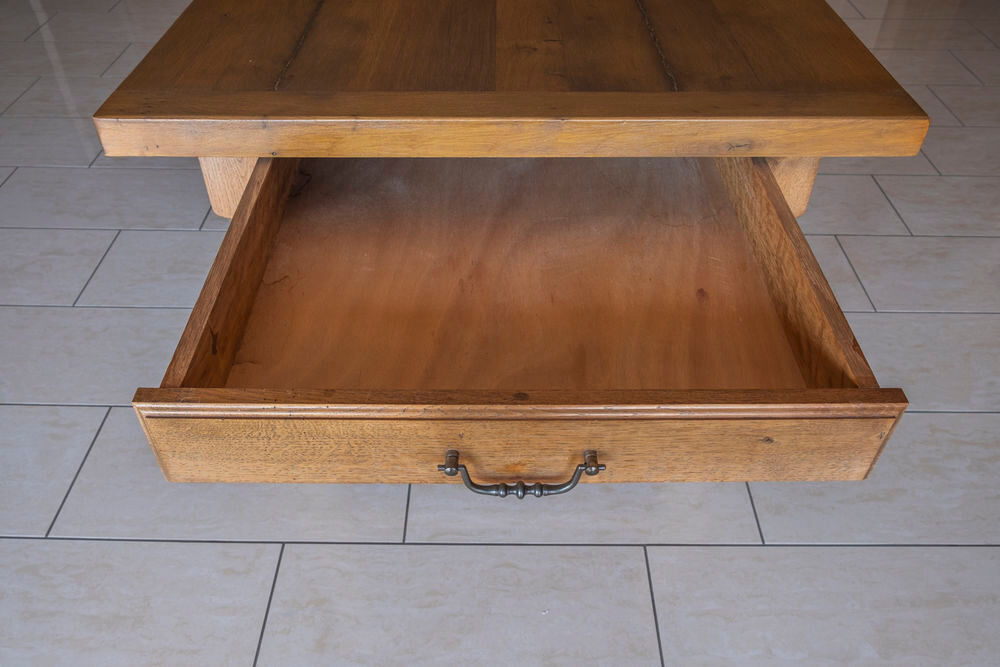 Table de ferme en ch&ecirc;ne massif avec 2 grands tiroirs Meubles