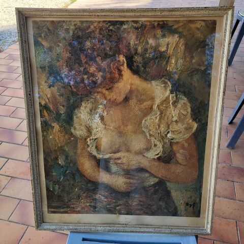 lithographie sous verre ancien sign� DYF 60 La Farl�de (83)