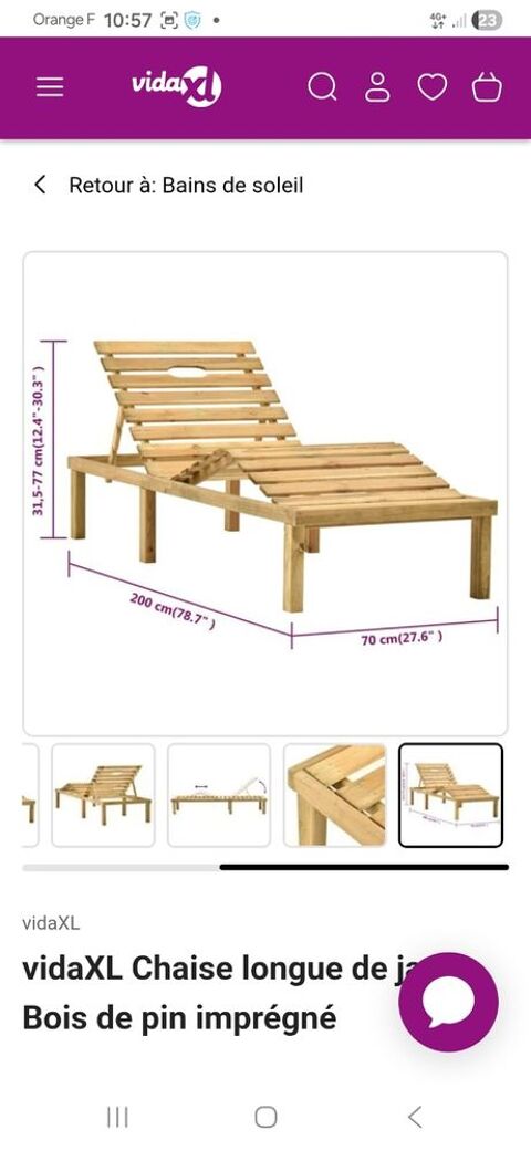 Chaise longue de jardin Bois de pin 45 Longuenesse (62)