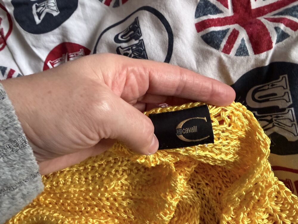? Pull R&eacute;sille Just Cavalli ? Jaune Soleil ? Maille Ouverte Vêtements
