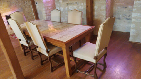 Table bois chêne dessus carrelée 130 Chablis (89)