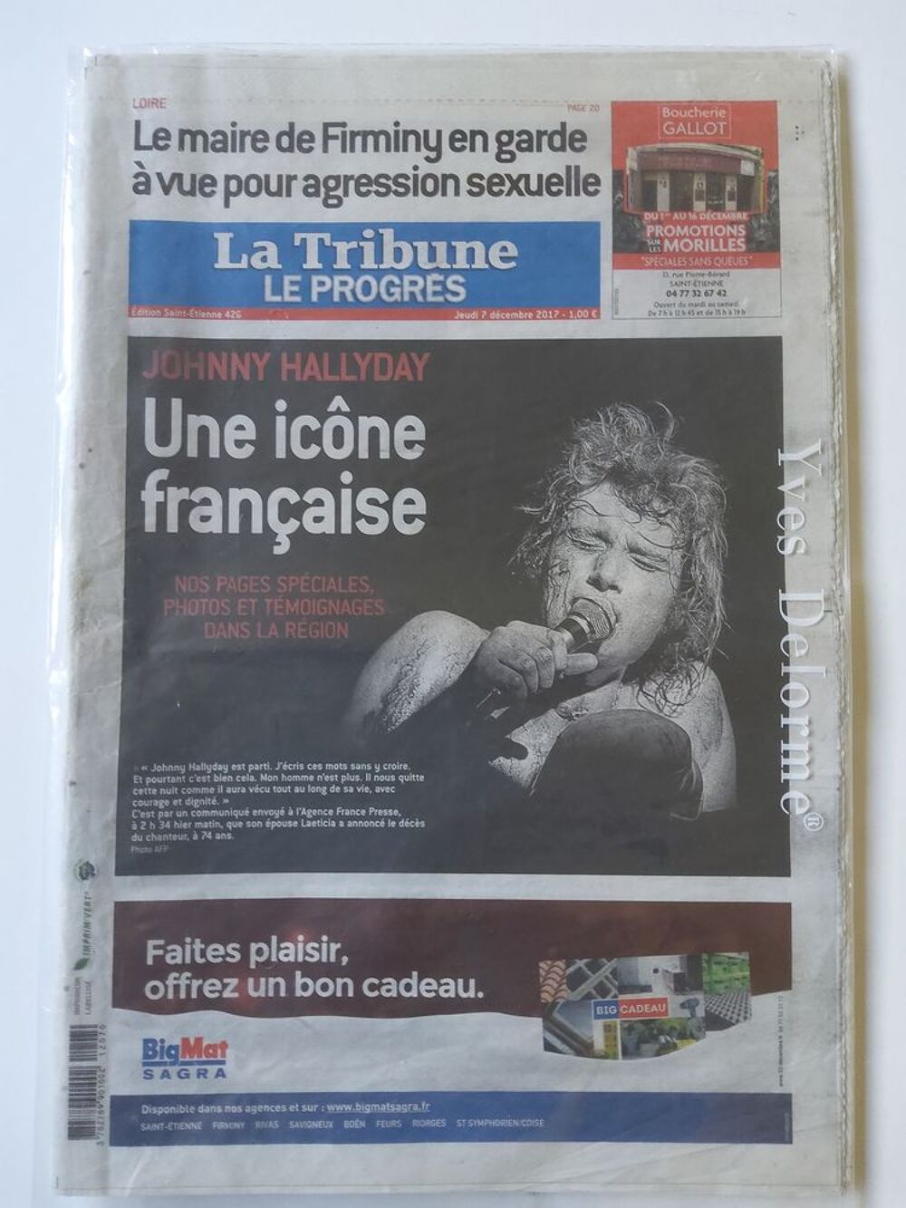 D&eacute;c&egrave;s de JOHNNY HALLYDAY " la tribune - le progr&egrave;s " Livres et BD