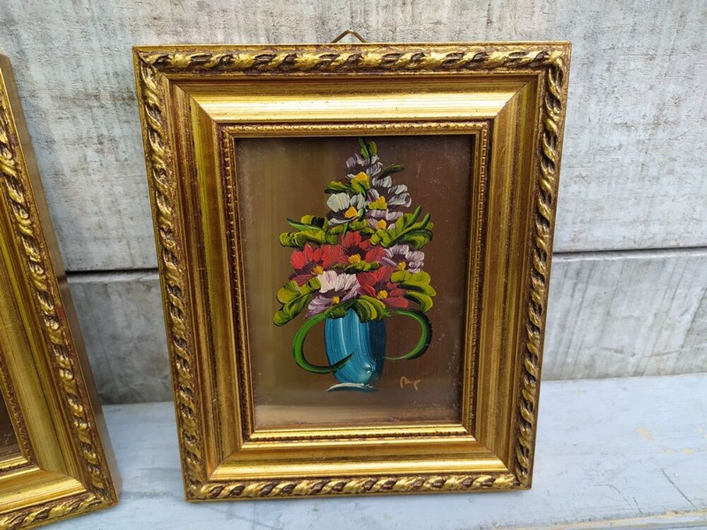 Paire de Petits Tableaux Bouquets de Fleurs 
Dcoration