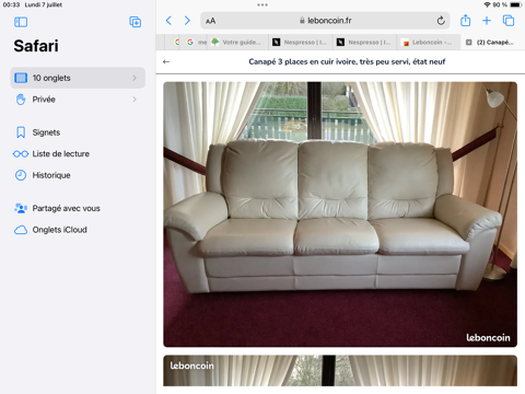Canap en cuir vritable 3 places 250 Manspach (68)